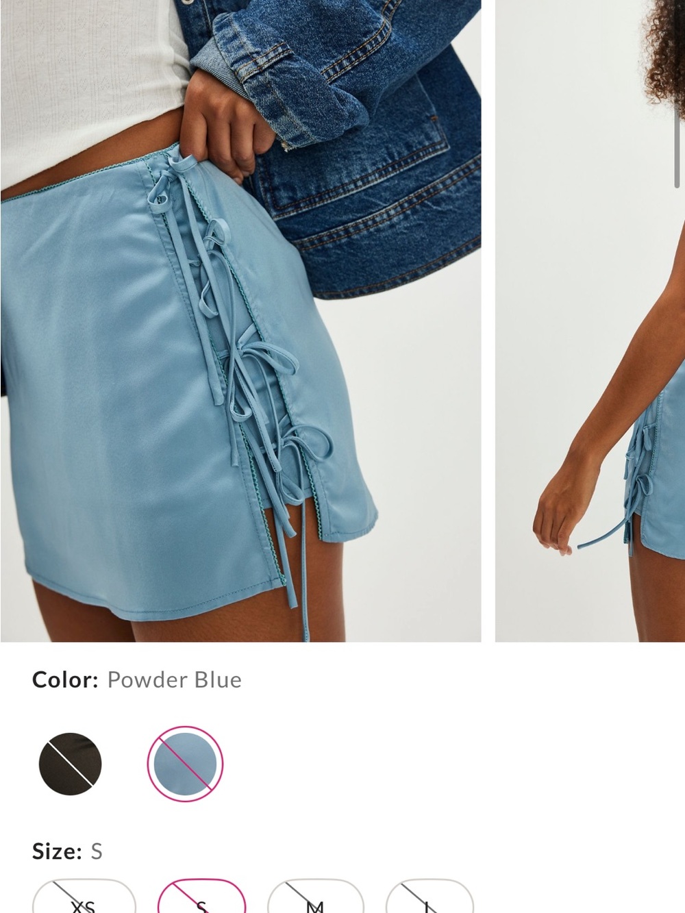 Free People NIA Brooke Skort - Powder Blue Lace-Up Mini Skirt
